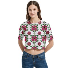 Retro 1880s Flowers Pattern 2 Women s Round Neck Short Sleeve Crop Top by violetheavensky