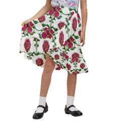 Retro 1880s Flowers Pattern 2 Kids  Ruffle Flared Wrap Midi Skirt by violetheavensky