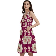 Retro 1880s Flowers Pattern Sleeveless V-neck Skater Dress With Pockets by violetheavensky