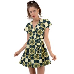 Royal Fractal Pattern Flutter Sleeve Wrap Dress by violetheavensky