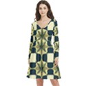 Royal Fractal Pattern Long Sleeve V-neck skater dress with Pockets View1