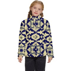 Royal Fractal Pattern 3 Kids  Puffer Bubble Jacket Coat by violetheavensky