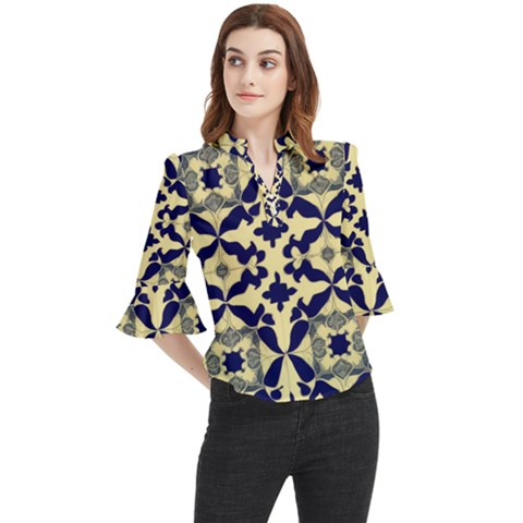 Royal Fractal Pattern 3 Loose Horn Sleeve Chiffon Blouse by violetheavensky