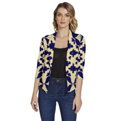 Royal Fractal Pattern 3 Women s Draped Front 3/4 Sleeve Shawl Collar Jacket by violetheavensky