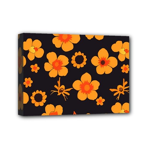 Retro 40s 50s Flowers Pattern Halloween Mini Canvas 7  X 5  (stretched) by violetheavensky