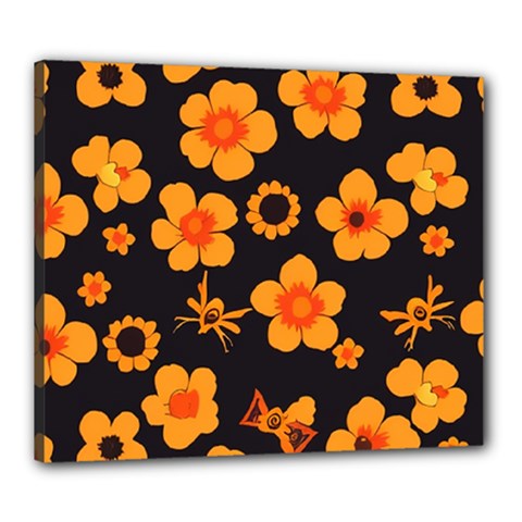 Retro 40s 50s Flowers Pattern Halloween Canvas 24  X 20  (stretched) by violetheavensky