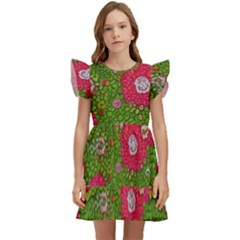 Mid Century Retro Floral 1970s 1960s Pattern 88 Kids  Winged Sleeve Dress by violetheavensky