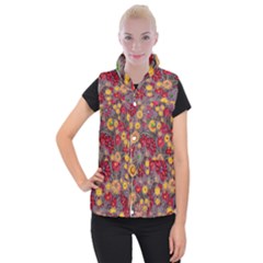 Mid Century Retro Floral 1970s 1960s Pattern 90 Women s Button Up Vest by violetheavensky