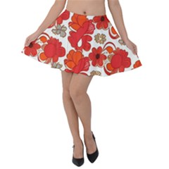 Mid Century Retro Floral 1970s 1960s Pattern 91 Velvet Skater Skirt by violetheavensky