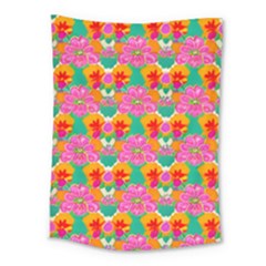 Retro 40s 50s Mexico Flowers Pattern Medium Tapestry by violetheavensky