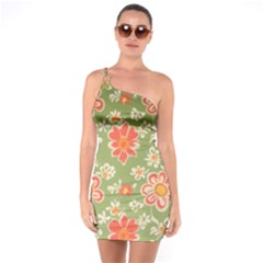 Retro 40s 50s Mexico Flowers Pattern 3 One Shoulder Ring Trim Bodycon Dress by violetheavensky
