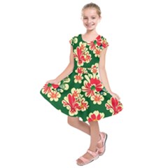 Retro 40s 50s Mexico Flowers Pattern 2 Kids  Short Sleeve Dress by violetheavensky