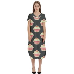 Retro 40s 50s Cupcake Pattern 4 T-shirt Midi Dress With Pockets by violetheavensky