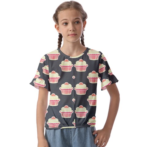 Retro 40s 50s Cupcake Pattern 4 Kids  Cuff Sleeve Scrunch Bottom T-shirt by violetheavensky
