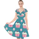 Retro 40s 50s Cupcake Pattern 2 Cap Sleeve Front Wrap Midi Dress View1