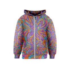 Mid Century Retro Floral 1970s 1960s Pattern 75 Kids  Zipper Hoodie by violetheavensky