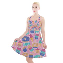 Ice Cream Donut Sweets Candie Halter Party Swing Dress  by Apenda