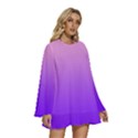 Cotton Candy Pink To Indigo Violet Linear Gradient Round Neck Long Sleeve Bohemian Style Chiffon Mini Dress View3