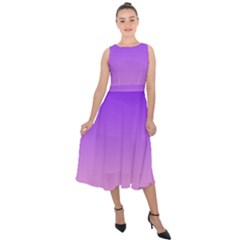 Indigo Violet To Cotton Candy Pink Linear Gradient Midi Tie-back Chiffon Dress by GradientsOmbre
