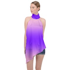 Cotton Candy Pink To Indigo Violet Bilinear Gradient Halter Asymmetric Satin Top by GradientsOmbre