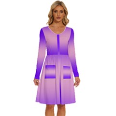 Indigo Violet To Cotton Candy Pink Bilinear Gradient Long Sleeve Dress With Pocket by GradientsOmbre