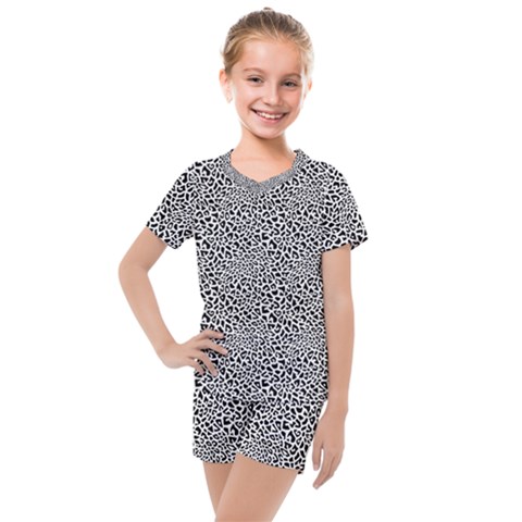 Black White Leopard Kids  Mesh T-shirt And Shorts Set by DinkovaArt