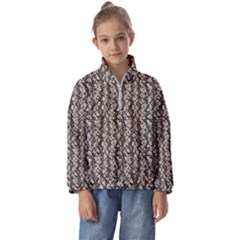 Beige Snake Pattern Kids  Half Zip Hoodie by DinkovaArt