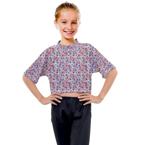Floral Mix Kids Mock Neck T-shirt by DinkovaArt