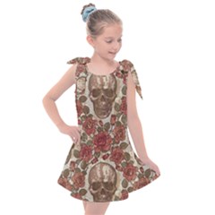 Skull And Roses Flowee Flora Floral Patterns Pattern Kids  Tie Up Tunic Dress by Tsamara