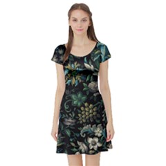 Pattern Flower Plants Leaves Nature Short Sleeve Skater Dress by Tsamara