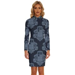Dr Who Tardis Pattern Long Sleeve Shirt Collar Bodycon Dress by Tsamara