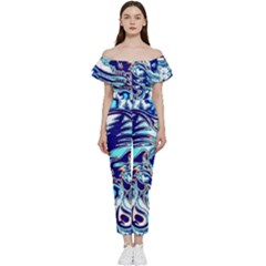 Trippy Dippy Bears Blue Dancing Greatful Dead Skull Steal Your Face Bardot Ruffle Jumpsuit by Salmanaz77