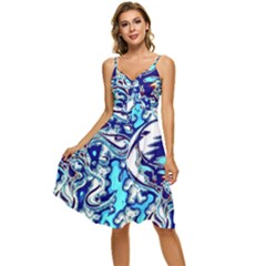 Trippy Dippy Bears Blue Dancing Greatful Dead Skull Steal Your Face Sleeveless Tie Front Chiffon Dress by Salmanaz77