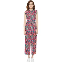 Red Flowers 2 Women s Frill Top Chiffon Jumpsuit by DinkovaArt