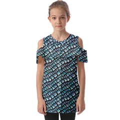 Turquoise Snake  Fold Over Open Sleeve Top by DinkovaArt