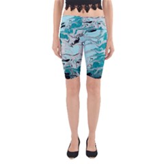 Fluid Turquoise Yoga Cropped Leggings by DinkovaArt