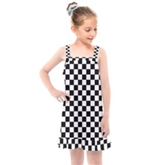 Pattern Checkered Squares Black White Pattern Kids  Overall Dress by Sabxi
