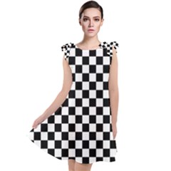 Pattern Checkered Squares Black White Pattern Tie Up Tunic Dress by Sabxi