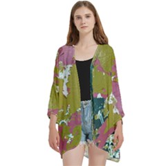 Colorwoven Abstract Print Open Front 3/4 Sleeve Batwing Chiffon Cardigan Kimono by dflcprintsclothing