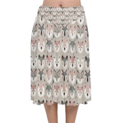 Cute Animals Velvet Flared Midi Skirt by DinkovaArt