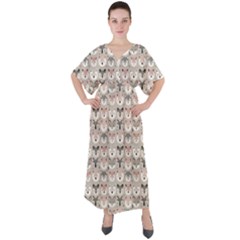 Cute Animals V-neck Boho Style Maxi Dress by DinkovaArt