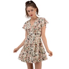 Happy Animals Flutter Sleeve Wrap Dress by DinkovaArt