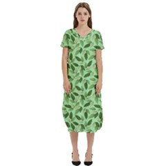 Leaves Pattern Texture Seamless T-shirt Midi Dress With Pockets by Hannah976