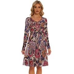 Abstract Flowers Long Sleeve Dress With Pocket by DinkovaArt
