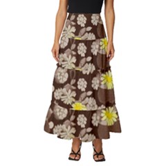 Mid Century Retro Floral 1970s 1960s Pattern 84 Tiered Ruffle Maxi Skirt by violetheavensky