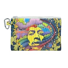 Psychedelic Rock Jimi Hendri Canvas Cosmetic Bag (large) by Tsamara