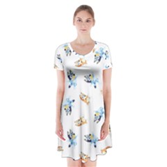 Bluey Pattern Short Sleeve V-neck Flare Dress by avitendut