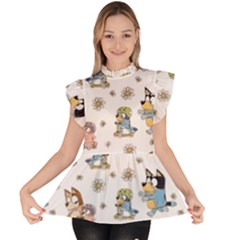 Bluey, Bluey Merch, Bluey Pattern, Bluey Bluey, Bingo, Bluey Design, Bluey Dog Ruffle Collar Short Sleeve Chiffon Top by avitendut