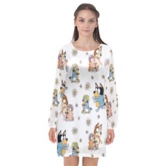 Bluey, Bluey Merch, Bluey Pattern, Bluey Bluey, Bingo, Bluey Design, Bluey Dog Long Sleeve Chiffon Shift Dress  by avitendut