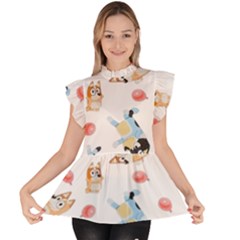 Bluey, Bluey Merch, Bluey Pattern, Bluey Bluey, Bingo, Bluey Design, Bluey Dog Ruffle Collar Short Sleeve Chiffon Top by avitendut